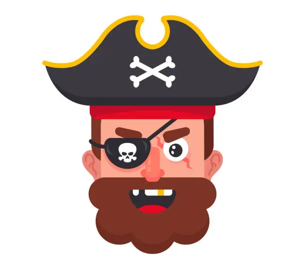 Vector illustration of angry pirate with a beard and a hat. sea robber