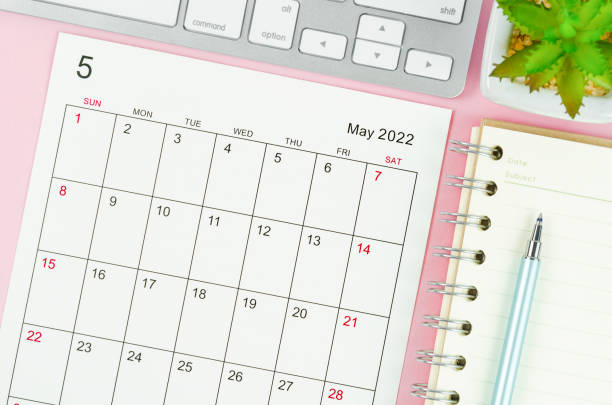 istock The May 2022 calendar sheet with keyboard computer 1351833339