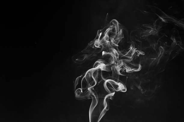 istock abstract fragment movement of white smoke on black background. 1351836589
