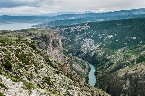 Deep, canyon, Europe, valley, blue river, Dagestan, Caucasus