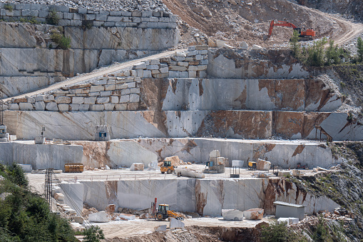 View of the Carrara Marble Quarries with Excavation Equipment ready for Work.