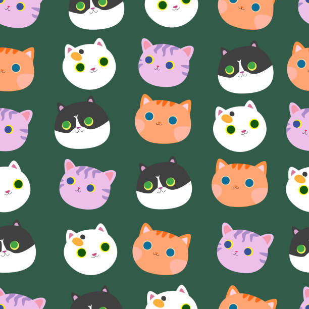 istock Cat face seamless pattern. Animal heads pattern. Cute cartoon pet. Stock vector illustration. 1351842727