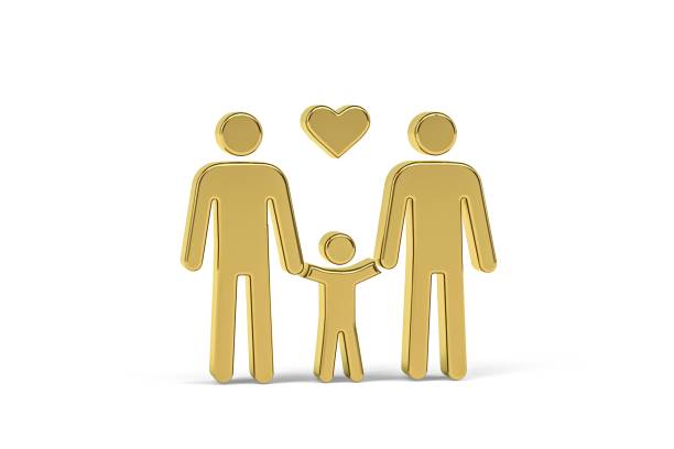 Golden 3d LGBT family icon isolated on white background - 3d render