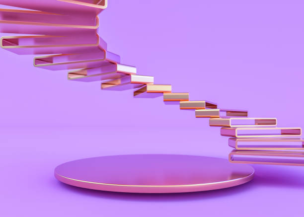 istock Glass spiral staircase, abstract architecture wallpaper. 3D illustration 1351845236