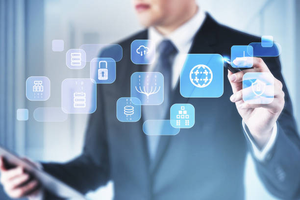 istock Businessman wearing formal suit is touching digital interface wi 1351848054