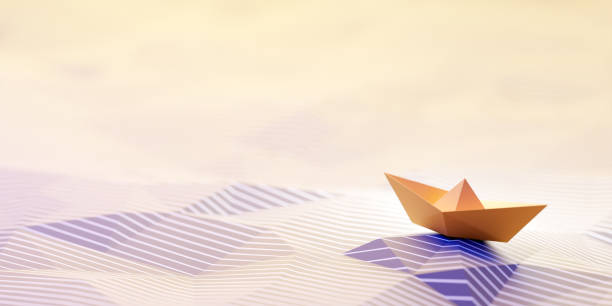 istock Conceptual paper ship; personal challenge and team competition concepts, 3d rendering 1351851235