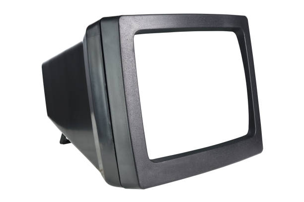 istock Old CRT computer monitor with white screen isolated on white background. 1351852598