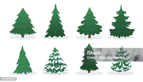 Pine Tree Flat Style Set Cartoon Pines Collection Christmas Tree Icon Stock  Illustration - Download Image Now - iStock