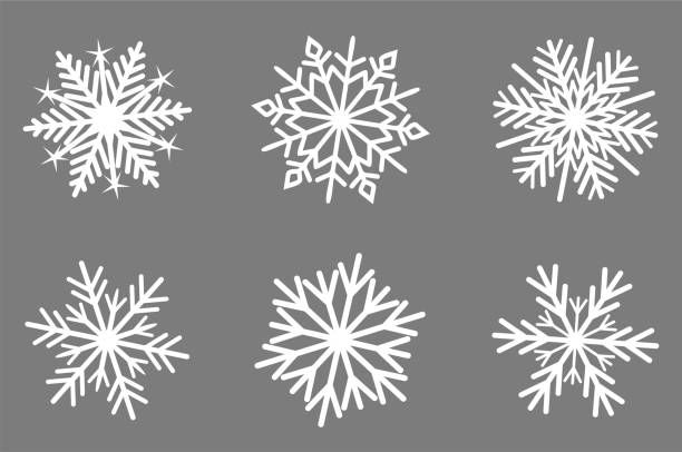 illustrazioni stock, clip art, cartoni animati e icone di tendenza di set di fiocchi di neve nordici su sfondo grigio. - snowflake