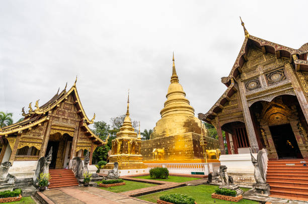 Wat Phra Singh Woramahawihan, the famous golden temple in Chiang Mai, Thailand stock photo