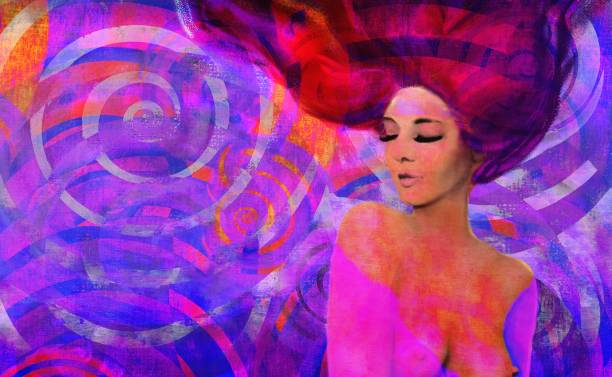 istock Woman with closed eyes half-turned with red hair fluttering in the wind 1351858575