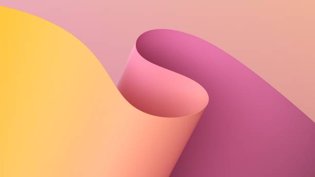 istock 3d render, abstract minimal background with paper waves, modern wallpaper with yellow pink gradient, wavy folds 1351861199