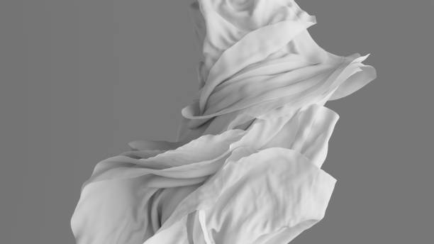 3d render, abstract background with twisted crumpled and folded white drapery, fashion wallpaper with textile macro