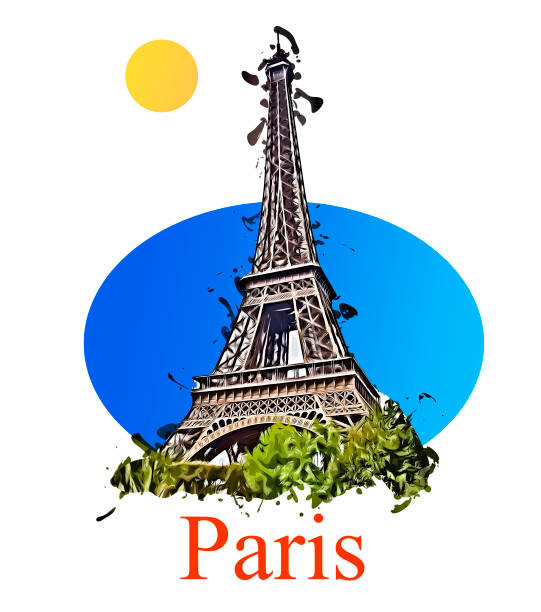 Illustration of the Eiffel Tower with the word Paris Illustration of the Eiffel Tower with the word Paris eiffel tower winter stock illustrations