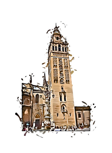 ilustrações de stock, clip art, desenhos animados e ícones de illustration of the giralda in seville - seville sevilla la giralda spain