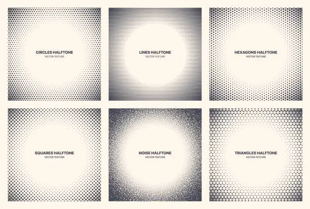 Vector illustration of Different Variations Halftone Circle Frame Set Vector Isolated Abstract Patterns