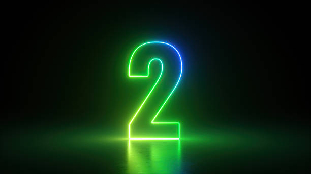 istock 3d render, number two glowing in the dark with green blue neon light. The second place concept 1351867471