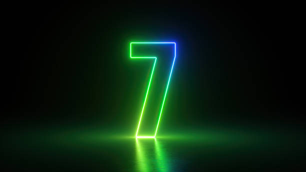 istock 3d render, number seven glowing in the dark with green blue neon light 1351867513
