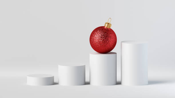 istock 3d render, abstract concept. White increasing chart with red glass ball. Financial statistics, business metaphor. Modern minimal Christmas background 1351868376