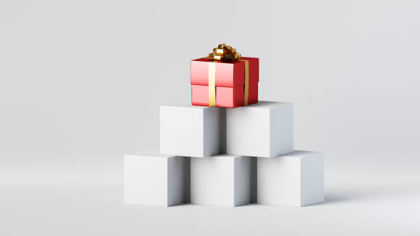 istock 3d render, red gift box on top of the stack of blank boxes. Business metaphor, best choice concept, unique object idea. Modern minimal Christmas background 1351868384