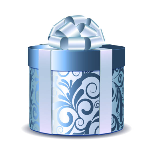 niebieskie i srebrne pudełko upominkowe. ilustracja wektorowa - ribbon powder blue isolated on white isolated stock illustrations