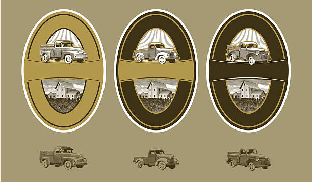 Woodcut Vintage Truck Labels vector art illustration