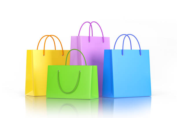 istock Group of colored paper bags 3D render 1351870295