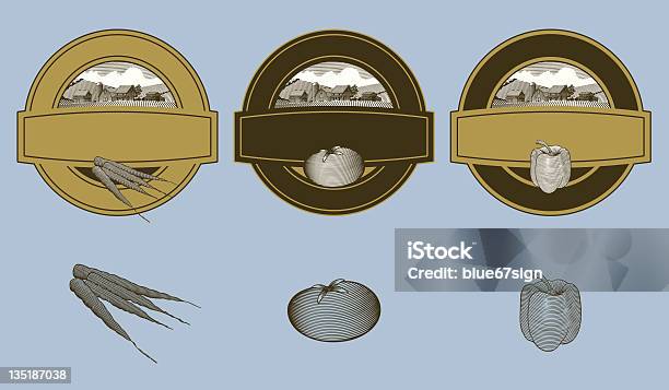 Ilustración de Etiquetas De Vegetales Grabado En Madera y más Vectores Libres de Derechos de Agricultura - Agricultura, Alimento, Diseño - Temas