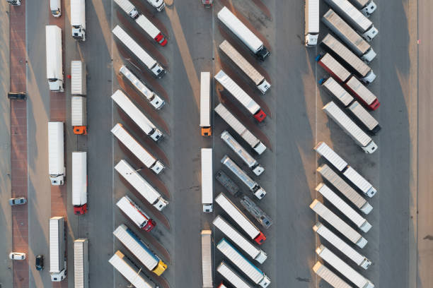 istock trucks parked in the parking lot 3 1351871820