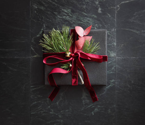 High angle view of Christmas present