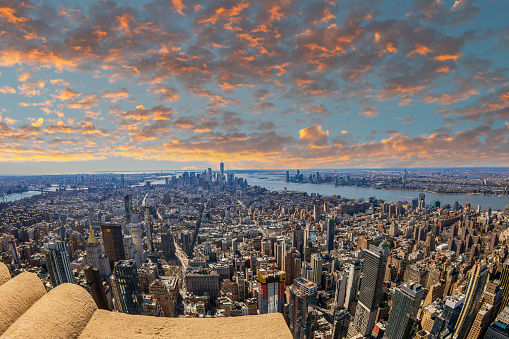 New York: View from the Empire state building with midtown and lower Manhattan in afternoon light.
