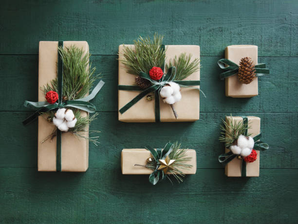 istock High angle view of Christmas presents 1351872736