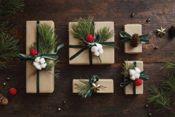 istock High angle view of Christmas presents 1351872764