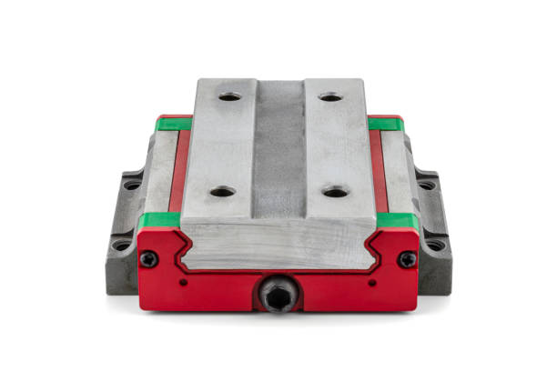 istock Macro photo of a old linear bearing with a linear trolley, isolated on a white background. 1351877457