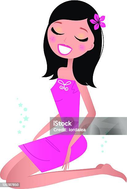 Wellness Entspannte Frau Mit Handtuch Isoliert Auf Weiß Pink Stock Vektor Art und mehr Bilder von Attraktive Frau