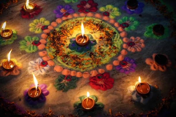 diwali rangoli images, with diya