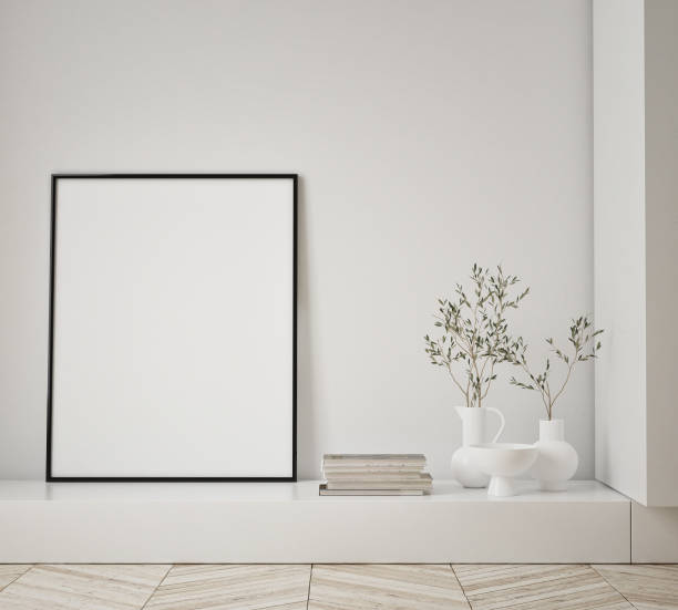 istock mock up poster frame in modern interior background, living room, Scandinavian style, 3D render, 3D illustration 1351879556