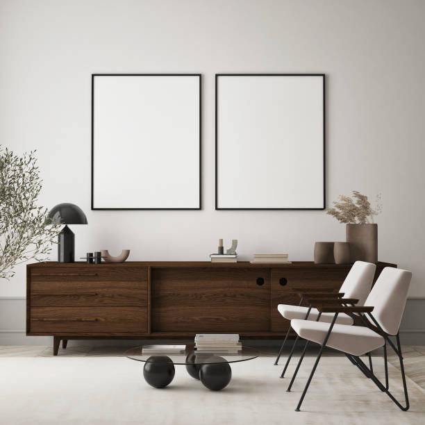 istock mock up poster frame in modern interior background, living room, Scandinavian style, 3D render, 3D illustration 1351879574