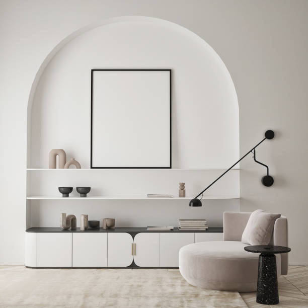 istock mock up poster frame in modern interior background, living room, Scandinavian style, 3D render, 3D illustration 1351879577