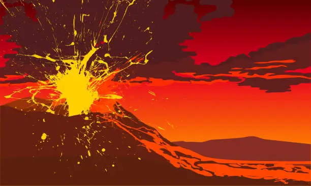 Vector illustration of Volcano Eruption