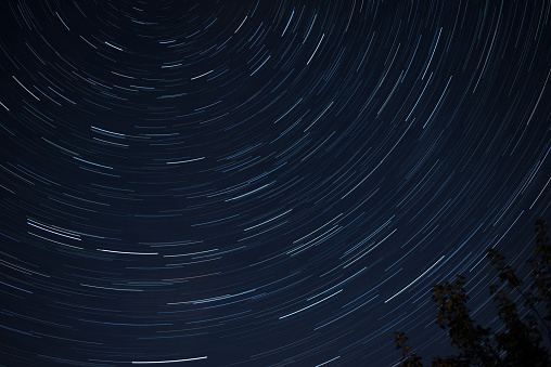 Star Trails on a clear night make a circular pattern in the sky
