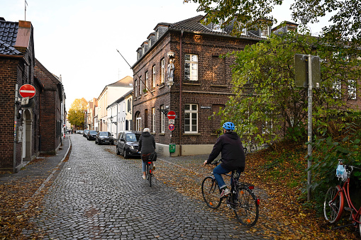 Duesseldorf, Germany, October 27, 2021 - Historic houses in the alley 