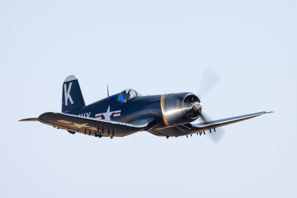 American WWII fighter plane (Vought F4U Corsair )  approaching