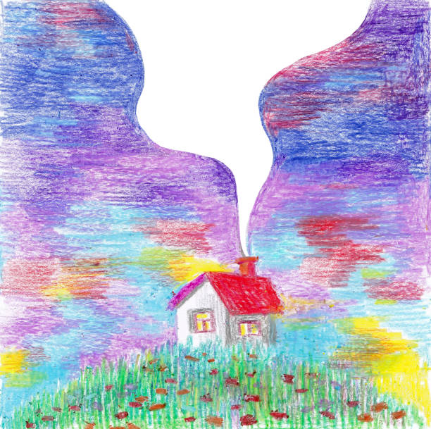 istock Beautiful landscape, a house in the field and the sky 1351885808