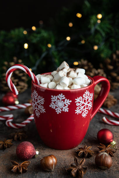 istock Red mug with hot chocolate and marshmallows 1351886157