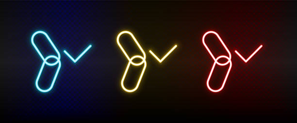 istock link, url, verify neon icon set. Set of red, blue, yellow neon vector icon 1351886877