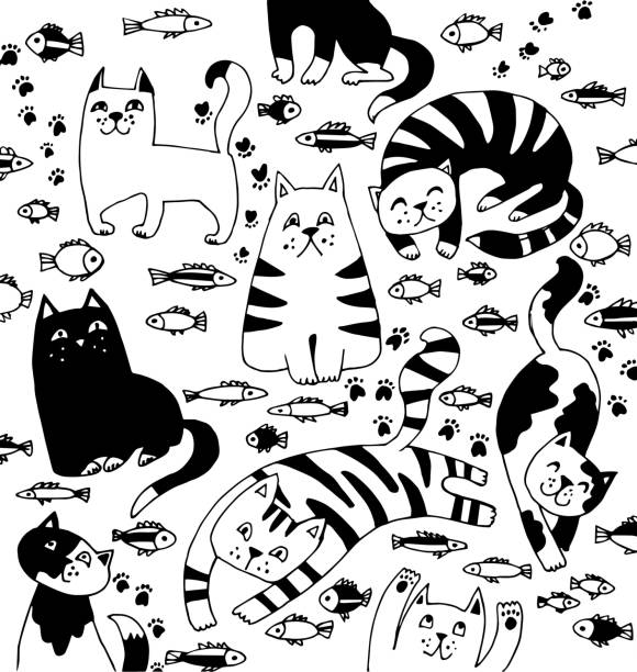 Black and white illustration with cats Black and white illustration with cats black cat costume stock illustrations