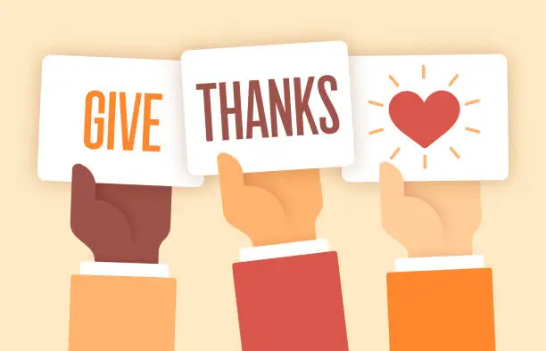 Vector illustration of Give Thanks Hands Raised