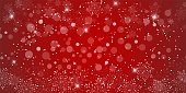 istock Vector. Winter snowflakes border trendy background. Frame flying close-up snowflakes border illustration, card or banner with confetti flakes scatter frame, snowy elements. Freeze cold. Red. 1351893991