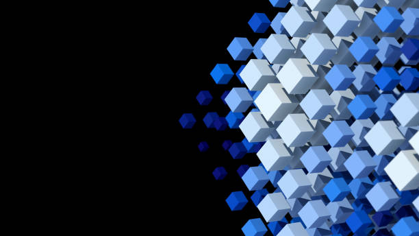 istock Blue and white cubes morphing. Black background, technology concept. Abstract illustration, 3d render, close-up. 1351897253